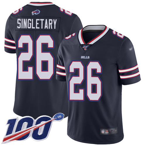 Men Buffalo Bills #26 Devin Singletary Limited Navy Blue Inverted Legend 100th Season NFL Jersey